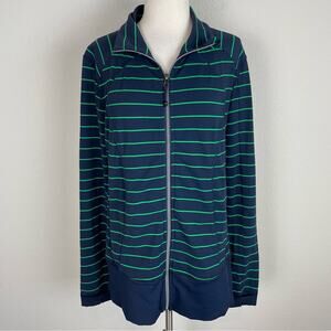 Lululemon Blue Green Stripe Asana Zip Jacket in Green Bean M/Lg